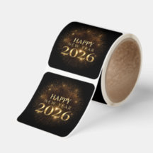 gelukkig nieuwjaar 2026 luxe zwart goud stickerrol
