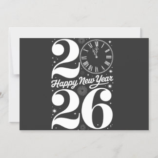Gelukkig Nieuwjaar 2026 Middernacht Klok Aftellen Magnetische Uitnodiging