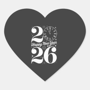 Gelukkig Nieuwjaar 2026 Middernacht Klok Countdown Hart Sticker