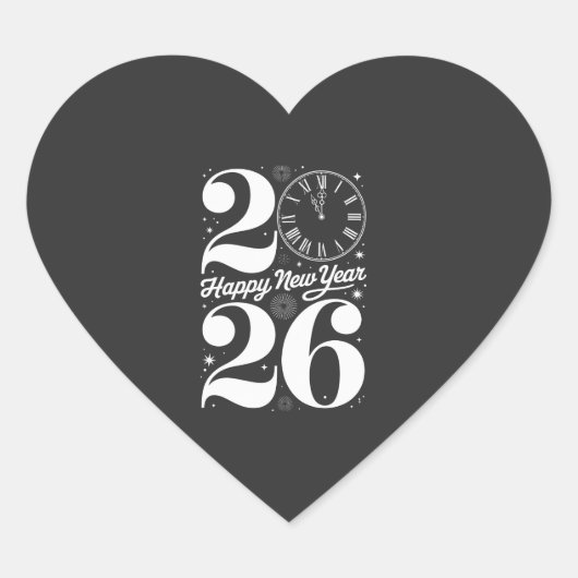 Gelukkig Nieuwjaar 2026 Middernacht Klok Countdown Hart Sticker (Voorkant)