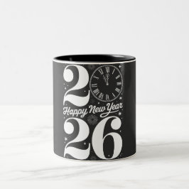 Gelukkig Nieuwjaar 2026 Middernacht Klok Countdown Tweekleurige Koffiemok