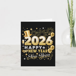 Gelukkig Nieuwjaar 2026 Nieuwjaarsfeest Ballon Fam Kaart