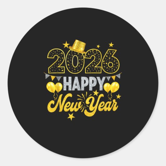 Gelukkig Nieuwjaar 2026 Nieuwjaarsfeest Ronde Sticker (Voorkant)