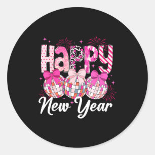 Gelukkig Nieuwjaar 2026 Nk Coquette Boog Disco Bal Ronde Sticker