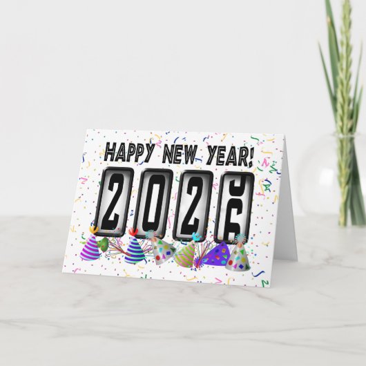 Gelukkig Nieuwjaar 2026 Odometer Feestdagen Kaart (Voorkant)