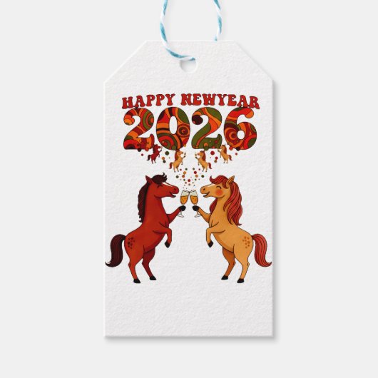 Gelukkig Nieuwjaar 2026 – Paarden vieren met Cham Cadeaulabel (Voorkant)
