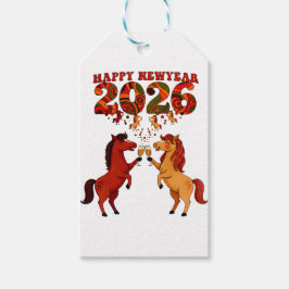 Gelukkig Nieuwjaar 2026 – Paarden vieren met Cham Cadeaulabel