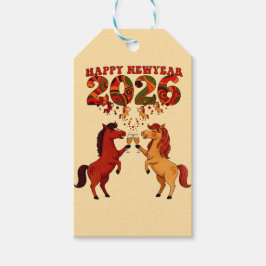 Gelukkig Nieuwjaar 2026 – Paarden vieren met Cham Cadeaulabel