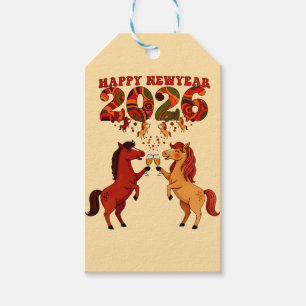 Gelukkig Nieuwjaar 2026 – Paarden vieren met Cham Cadeaulabel