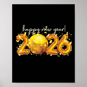 Gelukkig Nieuwjaar 2026 Retro Bal Viering  Poster