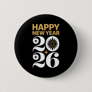 Gelukkig Nieuwjaar 2026 Retro Groovy T-shirt Oud e Ronde Button 5,7 Cm