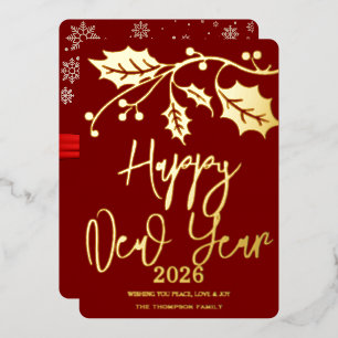 Gelukkig Nieuwjaar 2026, rode lint Folie Feestdagenkaart