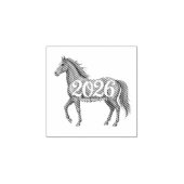 Gelukkig Nieuwjaar 2026 Rode Paard Illustratie Rubberstempel (Afrduk)