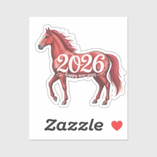 Gelukkig Nieuwjaar 2026 Rode Paard Illustratie Sticker