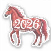 Gelukkig Nieuwjaar 2026 Rode Paard Illustratie Sticker (Voorkant)