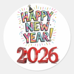 gelukkig nieuwjaar 2026 ronde sticker