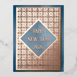 Gelukkig nieuwjaar 2026 roos Goudpatroon Folie Feestdagen Briefkaart