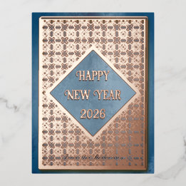 Gelukkig nieuwjaar 2026 roos Goudpatroon Folie Feestdagen Briefkaart