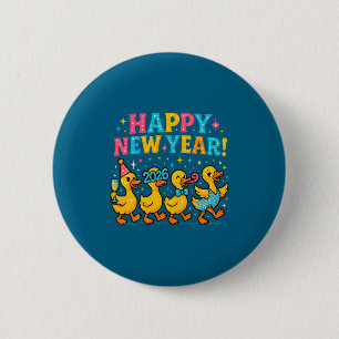 Gelukkig Nieuwjaar 2026 Schattige Eend Feest Cadea Ronde Button 5,7 Cm