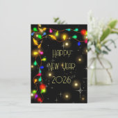 Gelukkig nieuwjaar 2026, sterren en lichtslingers feestdagenkaart (Staand voorkant)