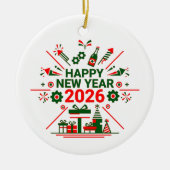 Gelukkig Nieuwjaar 2026 Viering Keramisch Ornament (Voorkant)