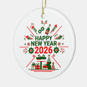 Gelukkig Nieuwjaar 2026 Viering Keramisch Ornament (Links)
