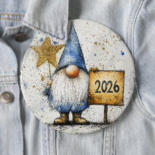 Gelukkig Nieuwjaar, 2026, Viering Ronde Button 6,0 Cm