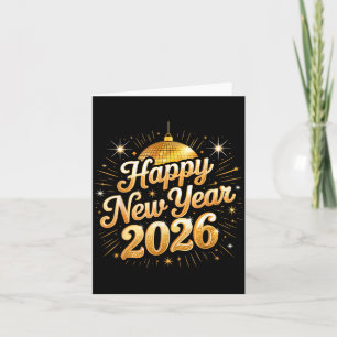 Gelukkig Nieuwjaar 2026 Vintage Disco Familie Fees Kaart