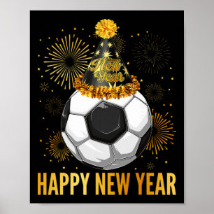 Gelukkig Nieuwjaar 2026 Voetbal Feesthoed Oud en N Poster