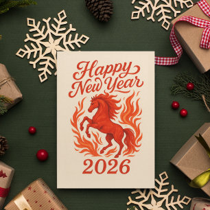 Gelukkig Nieuwjaar 2026 Vuurpaard Feestdagenkaart