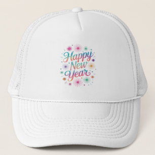 Gelukkig Nieuwjaar 2026 Vuurwerk Essentieel Trucker Pet