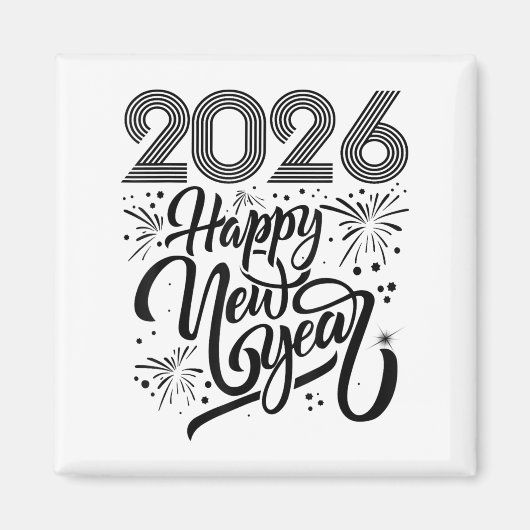 Gelukkig Nieuwjaar 2026 Vuurwerk Magneet (Voorkant)