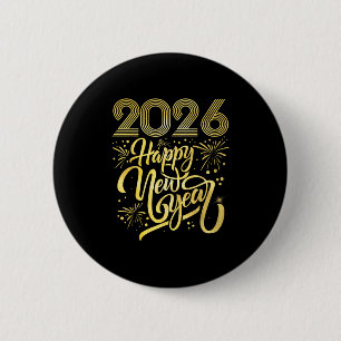 Gelukkig Nieuwjaar 2026 Vuurwerk Ronde Button 5,7 Cm