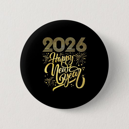 Gelukkig Nieuwjaar 2026 Vuurwerk Ronde Button 5,7 Cm (Voorkant)