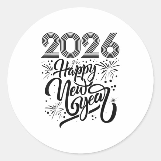 Gelukkig Nieuwjaar 2026 Vuurwerk Ronde Sticker (Voorkant)