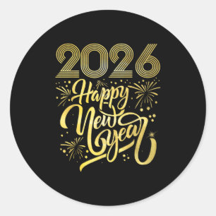 Gelukkig Nieuwjaar 2026 Vuurwerk Ronde Sticker