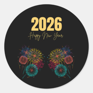 Gelukkig Nieuwjaar 2026 Vuurwerkviering Ronde Sticker