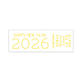 Gelukkig Nieuwjaar 2026 YELLOW Address Zelfinktende Stempel
