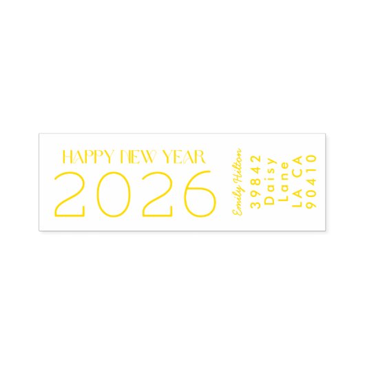 Gelukkig Nieuwjaar 2026 YELLOW Address Zelfinktende Stempel (Design)