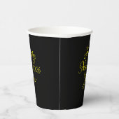 Gelukkig Nieuwjaar 2026 Zwart en Geel Script Papieren Bekers (Rechts)