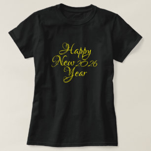 Gelukkig Nieuwjaar 2026 Zwart en Geel Script T-shirt