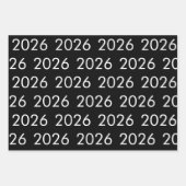 Gelukkig Nieuwjaar 2026 Zwart Wit Goud Confetti Inpakpapier Vel (Voorkant)