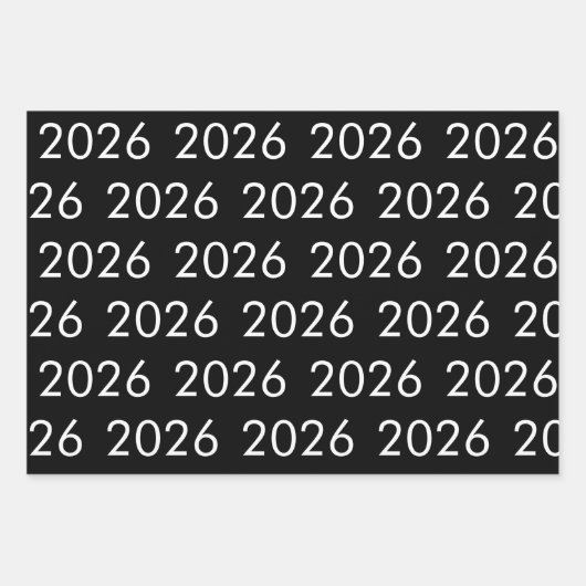 Gelukkig Nieuwjaar 2026 Zwart Wit Goud Confetti Inpakpapier Vel (Voorkant)