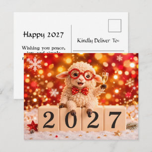 Gelukkig Nieuwjaar 2027 Jaar van de Geit Schaap Feestdagenkaart