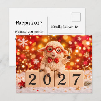 Gelukkig Nieuwjaar 2027 Jaar van de Geit Schaap Feestdagenkaart