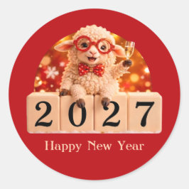 Gelukkig Nieuwjaar 2027 Jaar van de Geit Schaap Ronde Sticker