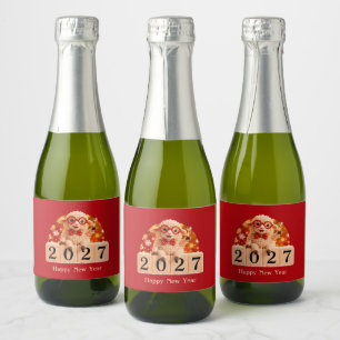 Gelukkig Nieuwjaar 2027 Jaar van de Geit Schaap Sparkling Wijnetiket