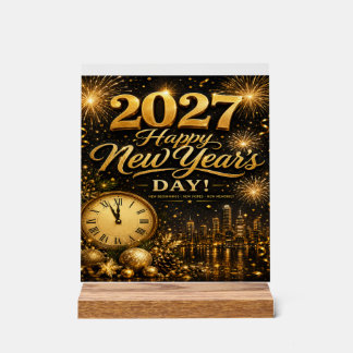 Gelukkig Nieuwjaar 2027 | Luxe Gouden Vuurwerk  Acryl Bord