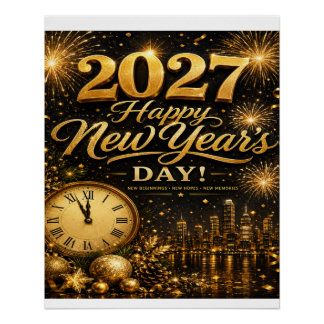 Gelukkig Nieuwjaar 2027 | Luxe Gouden Vuurwerk  Perfect Poster