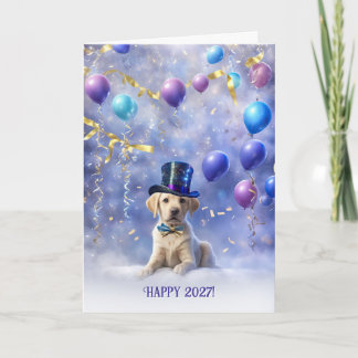 Gelukkig Nieuwjaar 2027 Schattige Gele Labrador Re Kaart
